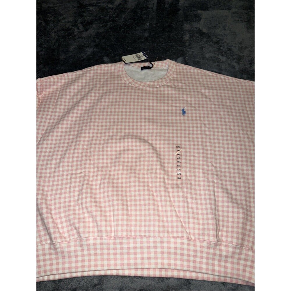 2XL Polo Ralph Lauren Gingham Fleece Sweatshirt Pink White - Picture 12 of 13